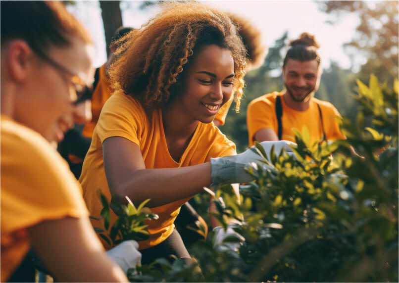 Team working on garden