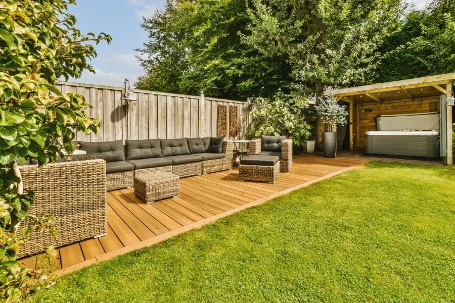 Fencing with wooden posts and Wooden Decking